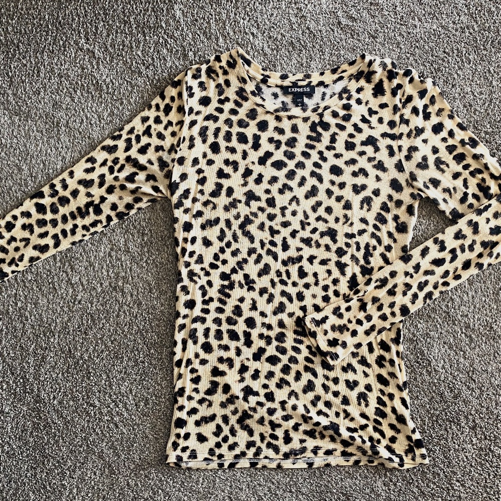 Fitted Leopard Print Long Sleeve Shirt